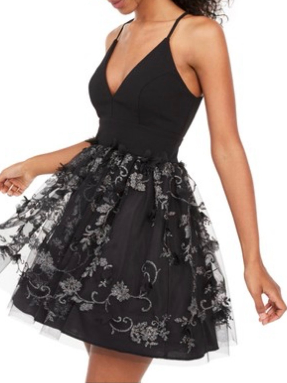 Trixxi Fit & Flare Dress With Floral Mesh Skirt Overlay Size 9 Juniors Party